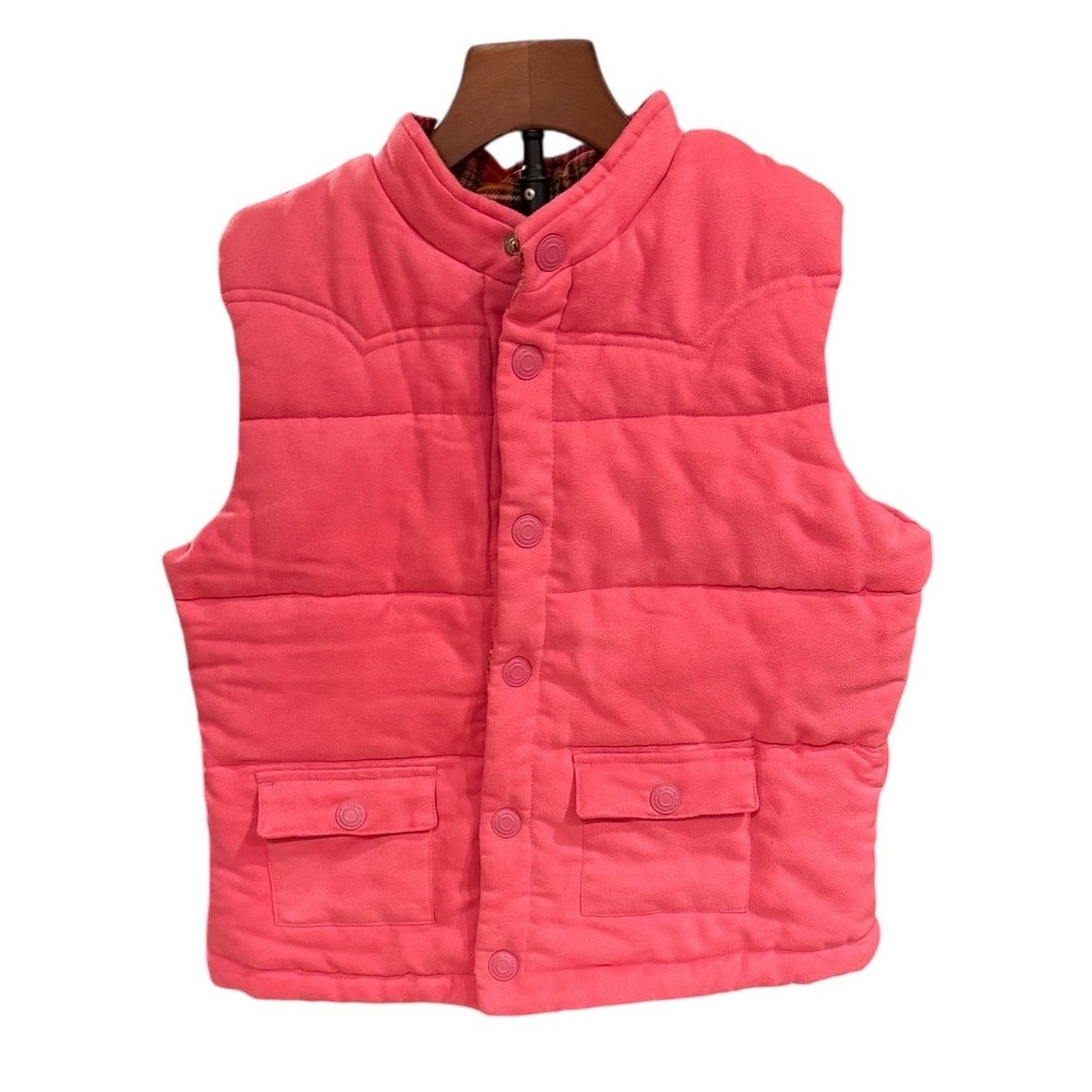 KC Parker Girls Pink Puffer Vest Plaid Lined Fleece Snap Front Size‎ 10/12